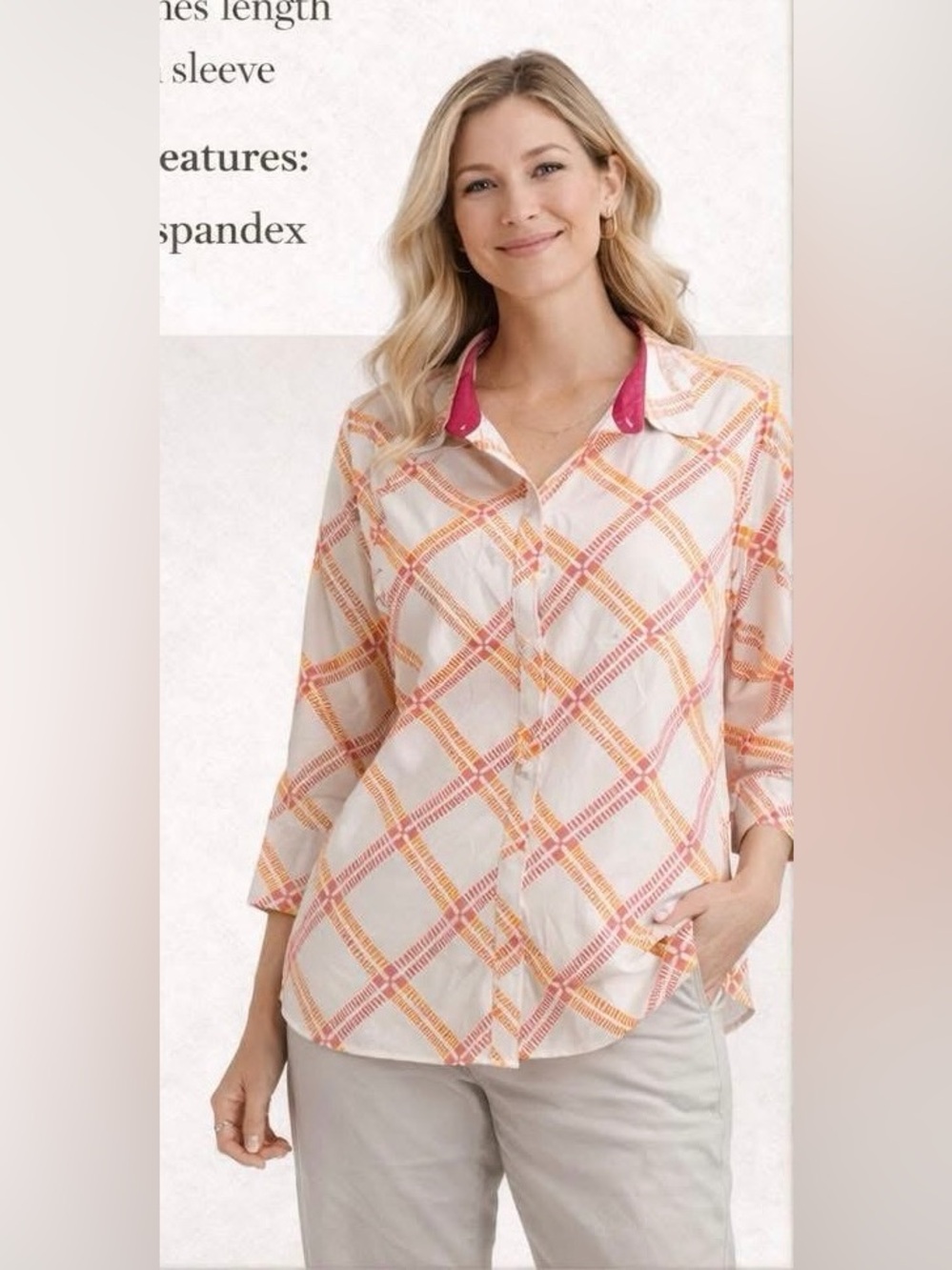 Chico's No-Iron Pink & Orange Plaid Button-Down Shirt